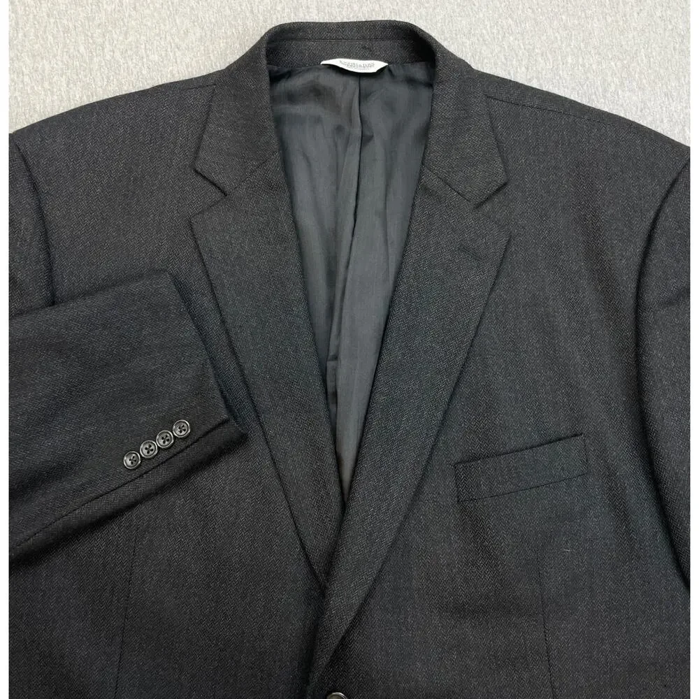 Joseph & Feiss Blazer Mens 52R Gray Herringbone‎ 100% Lambswool 2-Button Jacket